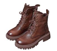 Generisch Botines de mujer con cordones tacón bloque con cremallera botas de verano para mujer, botas cortas de mujer, tacón alto, sandalias de tacón grueso, marrón, 37 EU