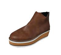 Generisch Botines de mujer de moda con cremallera cuña en colores sólidos para mujeres conscientes del estilo, marrón, 41 EU