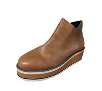 Generisch Botines de mujer de moda con cremallera cuña en colores sólidos para mujeres conscientes del estilo, caqui, 42 EU