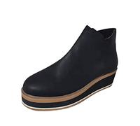 Generisch Botines de mujer de moda con cremallera cuña en colores sólidos para mujeres conscientes del estilo, Negro , 41 EU
