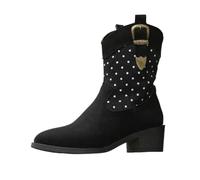 Generisch Botines de mujer de moda con tacón cuadrado con cordones Zapatos cortos punta redonda para uso diario casual, Negro , 36 EU