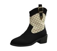Generisch Botines de mujer de moda con tacón cuadrado con cordones Zapatos cortos punta redonda para uso diario casual, beige, 36 EU