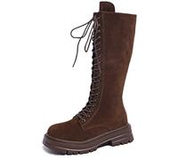 Generisch Botines de mujer de moda sobre la rodilla con hebilla de correa para el tiempo libre citas cómodas botas de invierno para mujer con forro de té botas de invierno cálidas, marrón, 43 EU