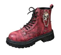 Generisch Botines de piel para mujer, con cordones, con plataforma, estilo | Botas de tobillo redondas con tacón de bloque Rockabilly, botas de motorista, antideslizantes, resistentes para el día a día,