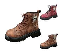 Generisch Botines de piel para mujer, con cordones, con plataforma, estilo | Botas de tobillo redondas con tacón de bloque Rockabilly, botas de motorista, antideslizantes, resistentes para el día a día,