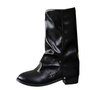 Generisch Botines de piel para mujer, con muslos altos, plegables, botas largas, plegables, clásicas, de salto, de equitación, medias botas, Negro , 43 EU