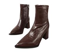Generisch Botines de piel para mujer, estilo vintage, botas occidentales para mujer, tacón de bloque, botines medianos de pantorrilla media, botas de vaquero, botas de cuña para mujer, botas elegantes
