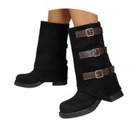 Generisch Botines de piel para mujer, para exteriores, clásicos, elegantes, modernos, de piel, cómodos, retro, de media altura, botas de invierno, botas cortas, Negro , 36 EU
