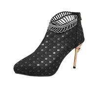 Generisch Botines elegantes de caña alta de malla clásica para ocasiones festivas que dan un aspecto elegante, Negro , 37 EU