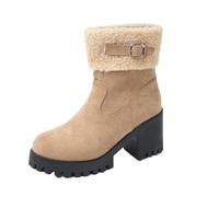 Generisch Botines estilo botines 2026, cómodos, cálidos, tacones gruesos, botas de invierno hasta la pantorrilla para uso diario, caqui, 41 EU