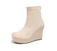 Generisch Botines gruesos de tacón bajo con puntera redonda para una comodidad informal y un look diario moderno, beige, 39 EU