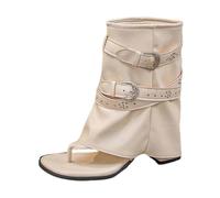 Generisch Botines modernos de color sólido con hebilla, cómodas sandalias de caña media, elegante diseño de puente, Blanco, 40 EU 3X-Estrecho