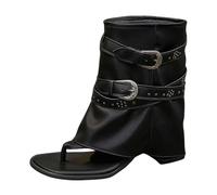 Generisch Botines modernos de color sólido con hebilla, cómodas sandalias de caña media, elegante diseño de puente, Negro , 38 EU 3X-Estrecho