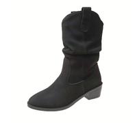 Generisch Botines mujer ante botas cortas mujer impermeable al aire libre medias botas de tacón bajo botas vaquero tacón bloque tobillo botas medias botas de entretiempo, Negro , 40 EU
