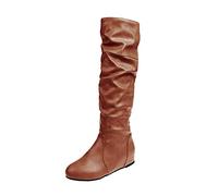 Generisch Botines Mujer Cuña Botas Botas Longitud de la Botas Para Mujeres Botas Rodilleras Plisadas Botas de Mujer, marrón, 42 EU