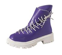 Generisch Botines occidentales para mujer, modernos, suelas gruesas, antideslizantes, ligeras, con cordones, tacón bajo, cómodas, para actividades al aire libre, morado, 38 EU