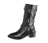 Generisch Botines para mujer anchos H cómodas botas de invierno con hebilla casual botas de equitación para mujer tacón bloque traje regional elegante tobillo botas otoño invierno botas vaquero, Negro
