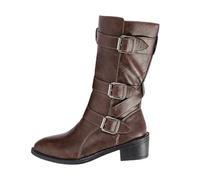 Generisch Botines para mujer anchos H cómodas botas de invierno con hebilla casual botas de equitación para mujer tacón bloque traje regional elegante tobillo botas otoño invierno botas vaquero