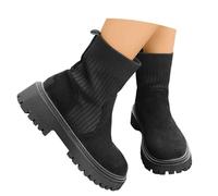 Generisch Botines para mujer, botas de entretiempo, de ante en el tobillo, monocolor, botines cortos, botas occidentales, botas de mujer, botas de equitación, botas de invierno, Negro , 40 EU