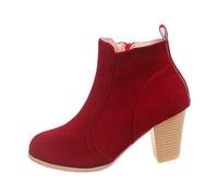 Generisch Botines para mujer, botas de equitación de moda, tacón de bloque, botas de vaquero, con cremallera, botas occidentales, botas de entretiempo, elegantes botas de piel para mujer, rojo, 36.5