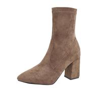 Generisch Botines para mujer, botas de vaquero puntiagudas, estilo retro, botas de invierno, tacón ancho, botas de caballero de ante altas, botas altas de un solo color, elegantes y prácticas, botas