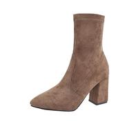 Generisch Botines para mujer, botas de vaquero retro, tacón de bloque, botas de invierno, botas medievales de ante, botas de entretiempo, tacones altos, vaquero, botines de tobillo, botas de moda para