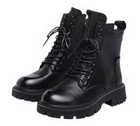 Generisch Botines para mujer con cordones de piel de caña corta para mujer, con cremallera lateral, botas de tobillo cómodas para el tiempo libre, botas de motorista, para exteriores, antideslizantes