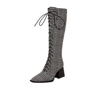 Generisch Botines para mujer con estampado de leopardo, diseño puntiagudo, cordones, cremallera lateral, tacones gruesos para mujeres conscientes de la moda, Blanco, 41 EU