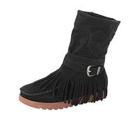 Generisch Botines para mujer con flecos, estilo retro, monocolor, con suela plana, botas cortas, informales, cómodas, para el tiempo libre, botas de invierno para mujer, Negro , 42.5 EU