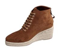 Generisch Botines para mujer con punta puntiaguda y tacón oblicuo unicolor liso suela de cuerda de paja con cremallera trasera negra elegante, marrón, 40 EU