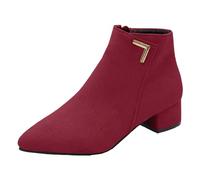 Generisch Botines para mujer con tacón alto y tacón grueso para mujer, botines con tacón de bloque para mujer, elegantes y de moda, rojo, 42 EU