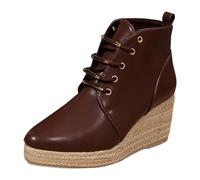 Generisch Botines para mujer con tacón de cuña, alpargatas retro, con punta puntiaguda, estampado de leopardo, botas de cuña, moda de invierno, plataforma, tiempo libre, botines de tobillo, Vino, 40