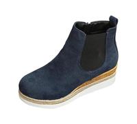 Generisch Botines para mujer con tacón en punta, botas de tobillo cortas, botas de ante hasta el tobillo, zapatos casuales, monocolor, elegantes, botas de mujer, estilo vintage, con cremallera, azul