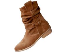 Generisch Botines para mujer con tacón, medias botas para mujer, elegantes botas de invierno de media altura con caña fruncida, botas occidentales, antideslizantes, botas de ante para mujer, botas de