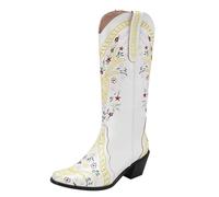 Generisch Botines para mujer con tacón puntiagudo, botas de vaquero altas para mujer, botas occidentales altas con tacón embudo, botas de equitación, botas de equitación, medias botas de invierno