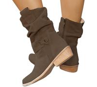 Generisch Botines para mujer de ante - Botines para mujer con tacón de un solo color, botas de equitación para mujer, botas largas, botas de entretiempo, elegantes botas de pennigasbatz, gris, 39