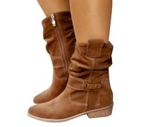 Generisch Botines para mujer de ante - Botines para mujer con tacón de un solo color, botas de equitación para mujer, botas largas, botas de entretiempo, elegantes botas de pennigasbatz, marrón, 38
