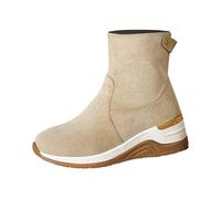 Generisch Botines para mujer, de ante y vaquero, para tiempo libre, para el tiempo libre, botas de vaquero, con cremallera, botas de estilo occidental, botas de entretiempo, botas de invierno, beige