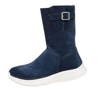 Generisch Botines para mujer de caña ancha, botines de nieve con cremallera lateral, botines cortos forrados de felpa, medias botas de invierno con pies anchos, suela plana antideslizante, azul, 41 EU