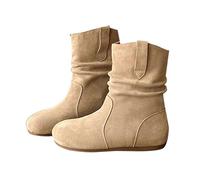 Generisch Botines para mujer, de un solo color, de gamuza, planas, de invierno, de moda, de montaña, de vaquero, media altura, botas cortas, botas de media altura, beige, 37 EU