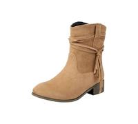 Generisch Botines para mujer elegantes, botas occidentales para mujer, de ante retro, botas de mujer, botas de vaquero con plataforma, botas de invierno, botas de tacón bajo, medias botas con cordones