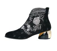 Generisch Botines para mujer negro con tacón, botas de plataforma para mujer, tacón bloque, botas de nieve, botas de nieve de encaje, con estampado floral, tacones altos, botas de senderismo