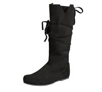 Generisch Botines para mujer, planos, con cordones, de piel sintética, botas de vaquero, botas occidentales, estilo retro, medieval, botas medievales, botas de vaquera, botas de otoño, invierno, botas