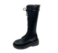 Generisch Botines para mujer, planos, largos, botas de invierno - Botas clásicas con cordones, botas de mujer, botas redondas para otoño e invierno, botas de cuero, botas altas para mujer, Negro , 41