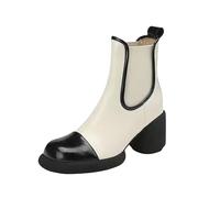 Generisch Botines para mujer, tacón cuadrado, media altura, elegantes, de tacón medio, botas de vaquero, botas occidentales, cómodas, botas Chelsea, botas de montaña, Blanco, 40 EU