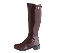 Generisch Botines para mujer y mujer, tacón grueso, botas de piel, botas largas hasta la rodilla para mujer, zapatos de invierno, café, 41 EU