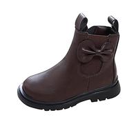 Generisch Botines para niña a la moda, antideslizantes y ligeros, transpirables, de media caña para niños, diseño simple, botas de invierno de cuero para exteriores, zapatos planos, marrón, 33 EU