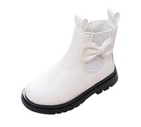 Generisch Botines para niña a la moda, antideslizantes y ligeros, transpirables, de media caña para niños, diseño simple, botas de invierno de cuero para exteriores, zapatos planos, Blanco, 30 EU