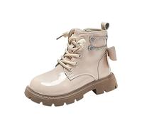 Generisch Botines para niña con tacón en bloque, suela de perfil, botines elegantes, color negro, zapatos planos para niña, antideslizantes, beige, 30 EU