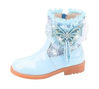 Generisch Botines para niñas para niños pequeños, botas cortas, botas de nieve para niñas, botas de algodón, zapatos de princesa, zapatos de invierno, 33, azul, 31 EU X-Estrecho